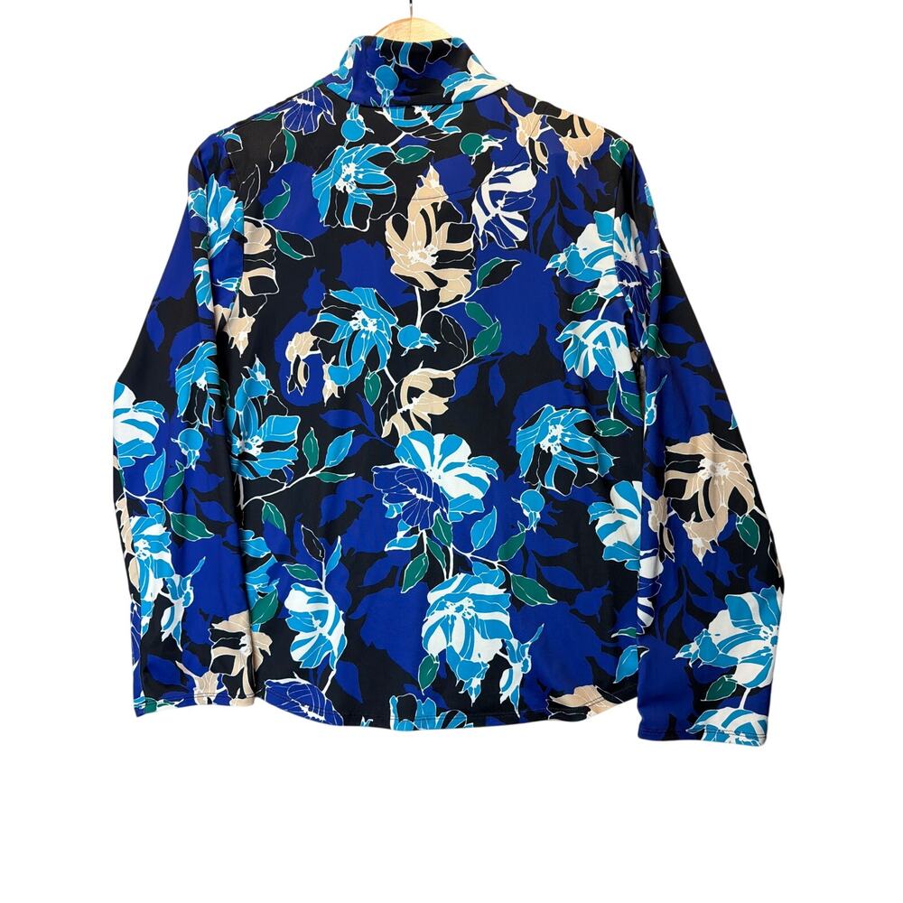 Chico’s Blue Black Floral Zip Neck Top Women’s Size L Long Sleeve Lightweight - Picture 6 of 7